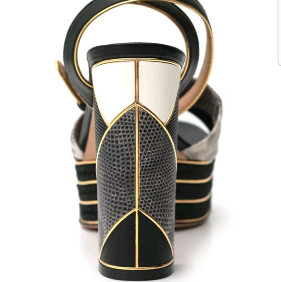 NIB Ferragamo Gaga Ankle Wrap Platforms Colorblock - Picture 3 of 5